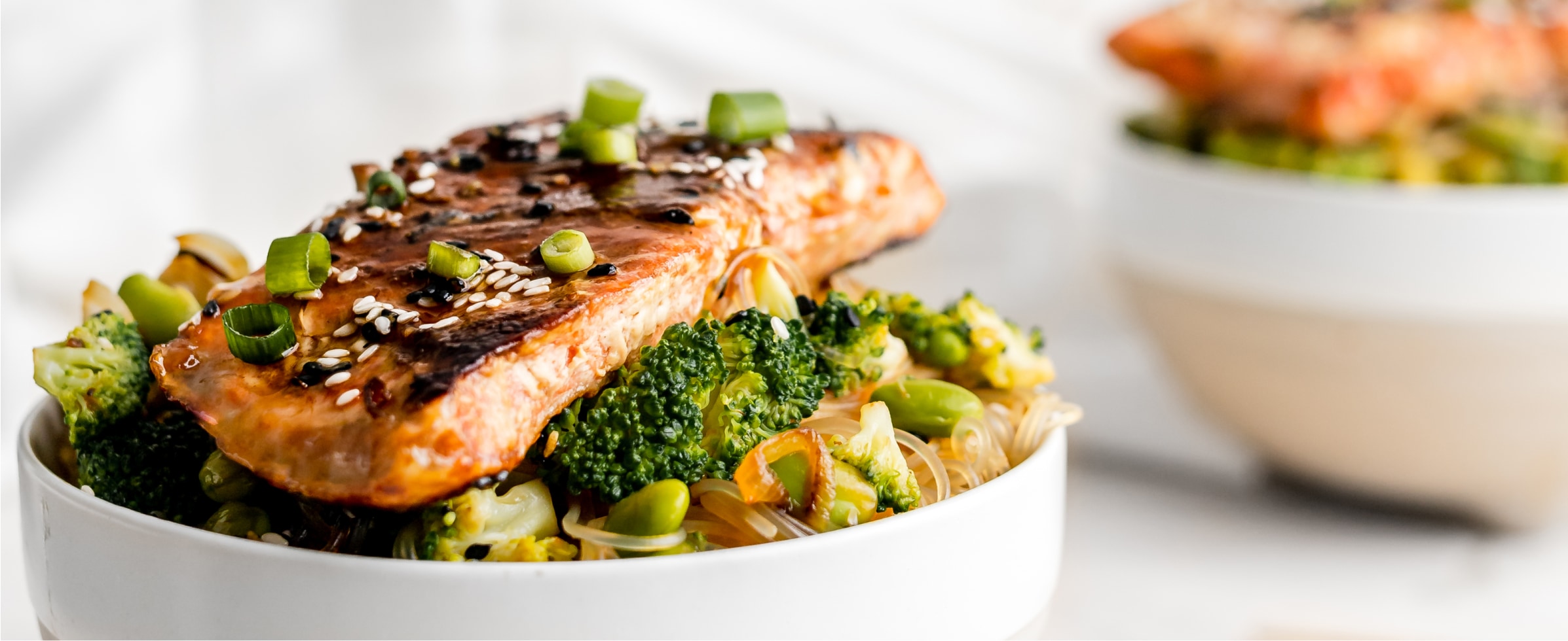 Maple Glazed Salmon with edamame, broccoli,vermacilli noodles image recipe