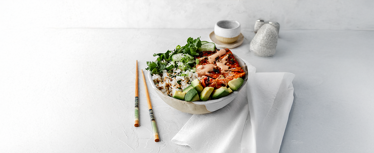 LEMON GARLIC SALMON BOWL WITH COCONUT RICE