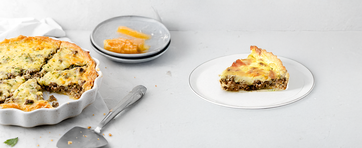 Cheesy beef quiche image recipe