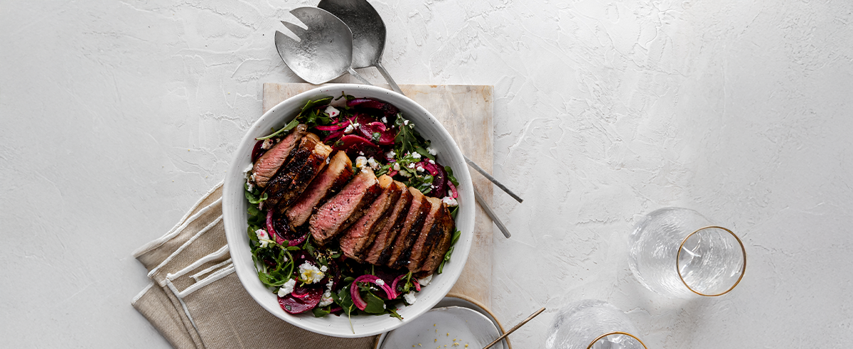 Sirloin steak with lemon beetroot salad