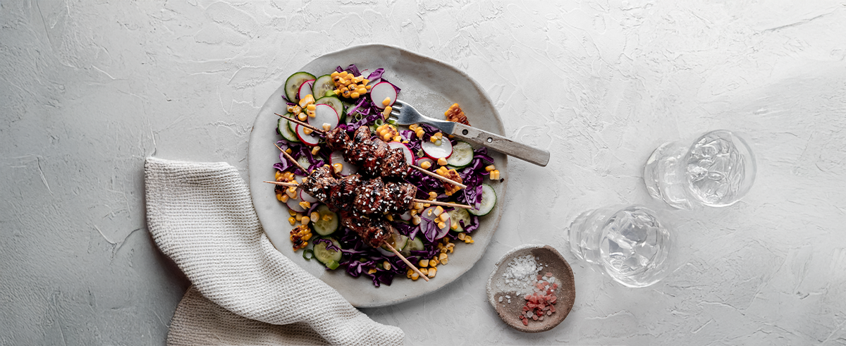 BBQ CHICKEN SKEWERS WITH GRILLED CORN SALAD