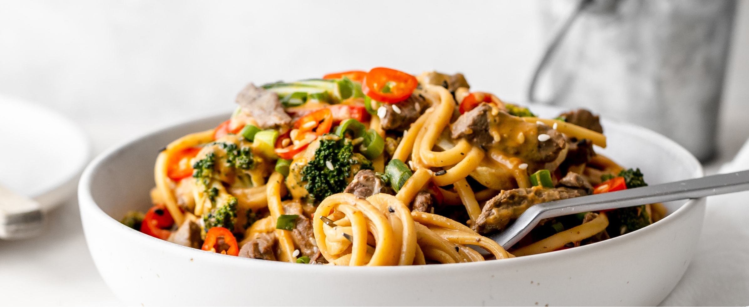 Almond satay beef noodles image